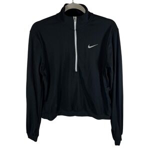 Nike Running Dri-FIT Womens Medium Black Ribbed Quarter Zip Pullover Top Running